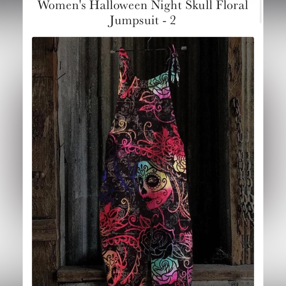 Halloween Night Skull Floral Jumpsuit